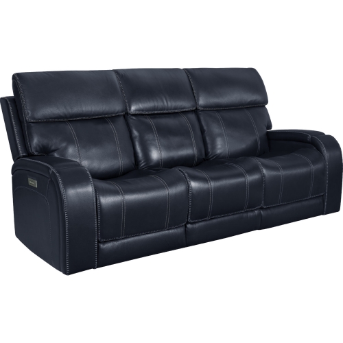 Glenwood Lay Flat Power Recline Sofa w/ Power Head Rest & Lumbar in Ocean Blue Top Grain Leather